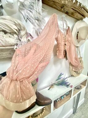 Semi sheer Romantic Victorian boho blouse w shabby chic feel